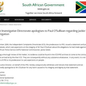 Police Investigative Directorate apologises to Paul O’Sullivan regarding Jackie Selebi investigation